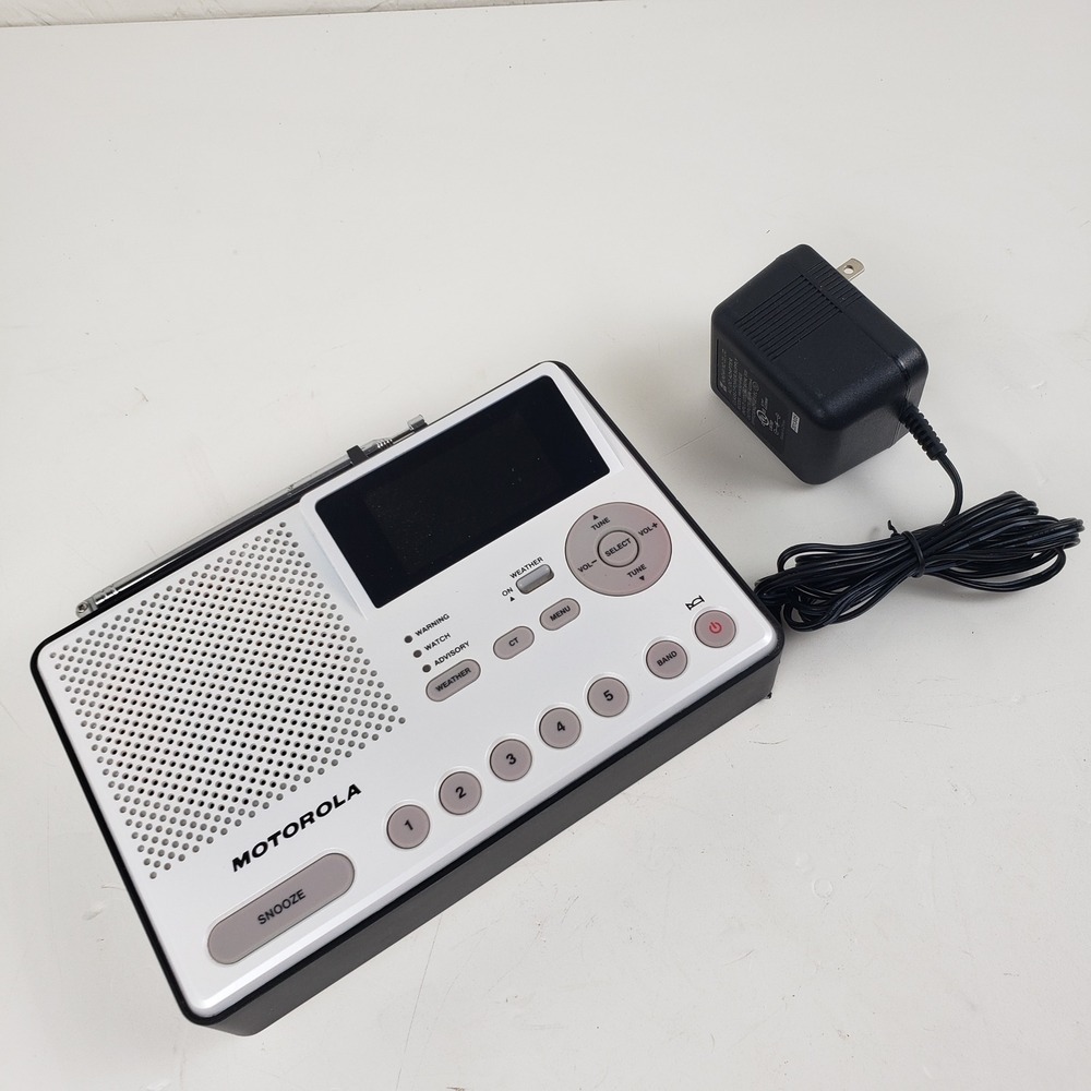 Motorola MWR839 FM AM SAME Weather Alert Clock Radio with Power Adapter White